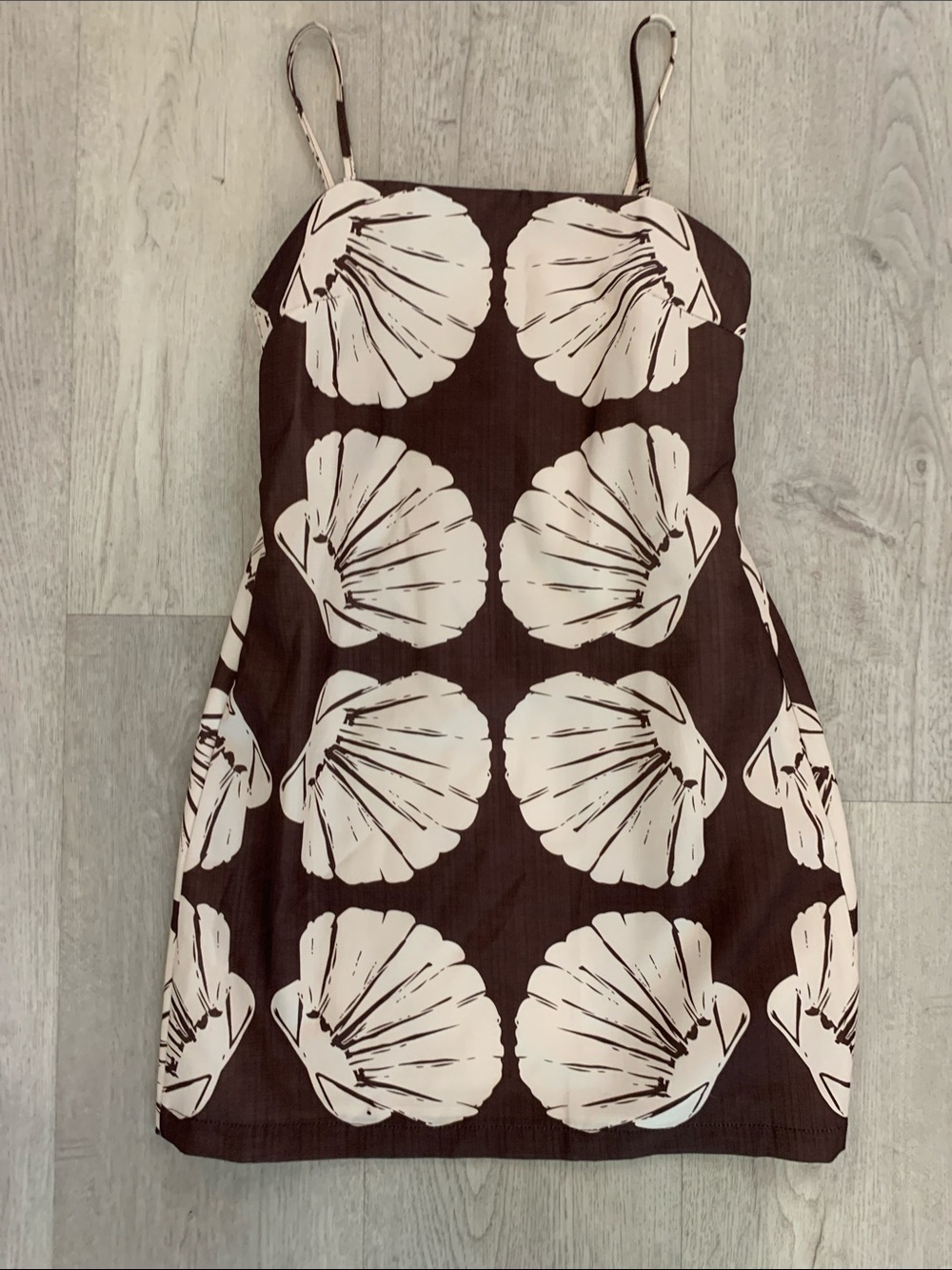 Womens Brown & Cream Shell Print Spaghetti Strap Dress size small